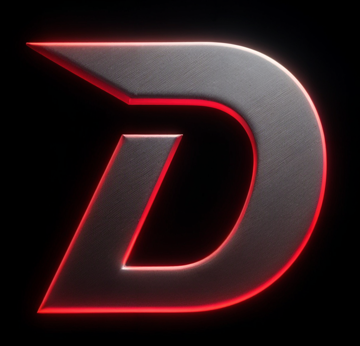 Bold red letter “D” logo representing the DIZTILLED brand with a sharp, futuristic design.